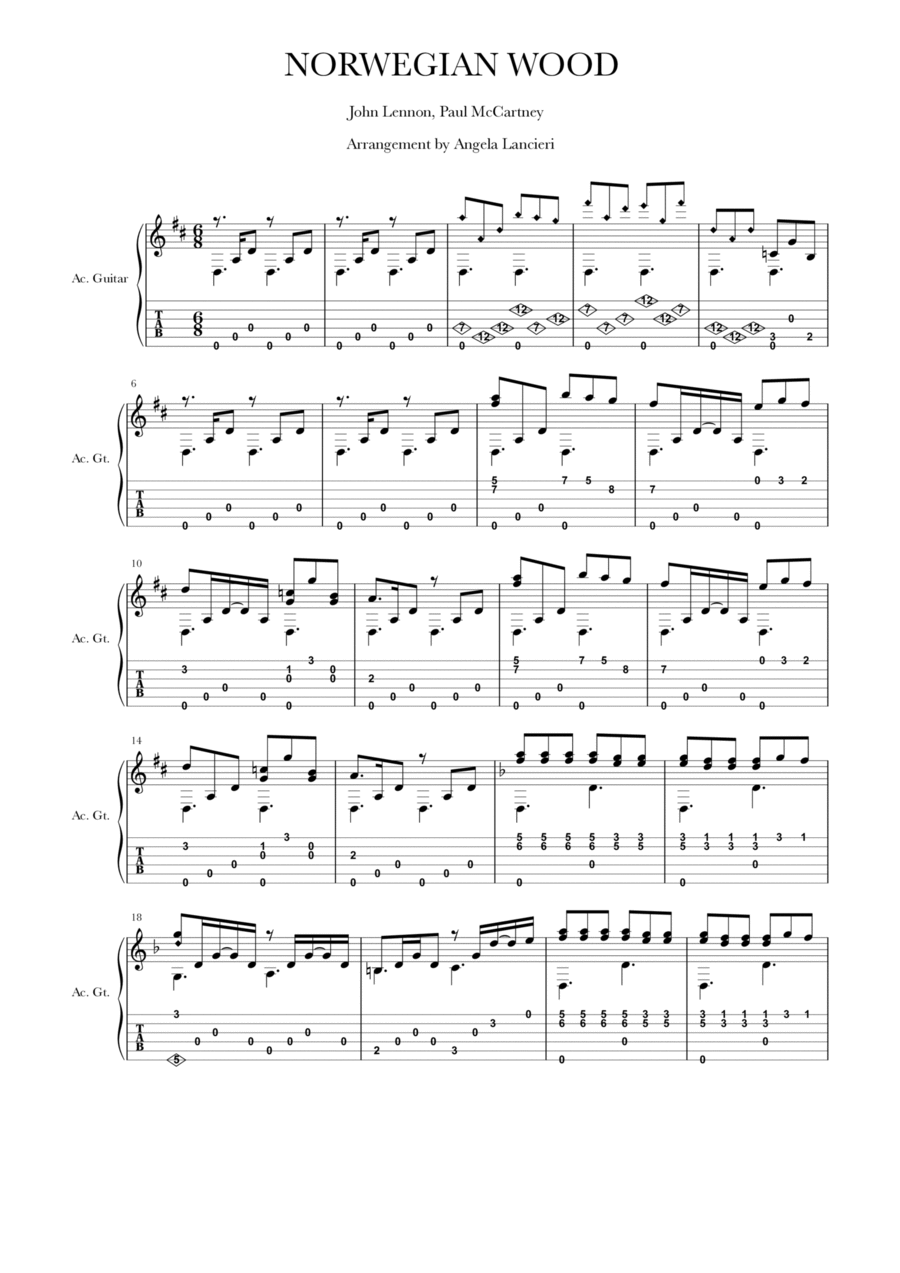 Norwegian Wood (this Bird Has Flown) Guitar Tablature scores gallery preview page 1