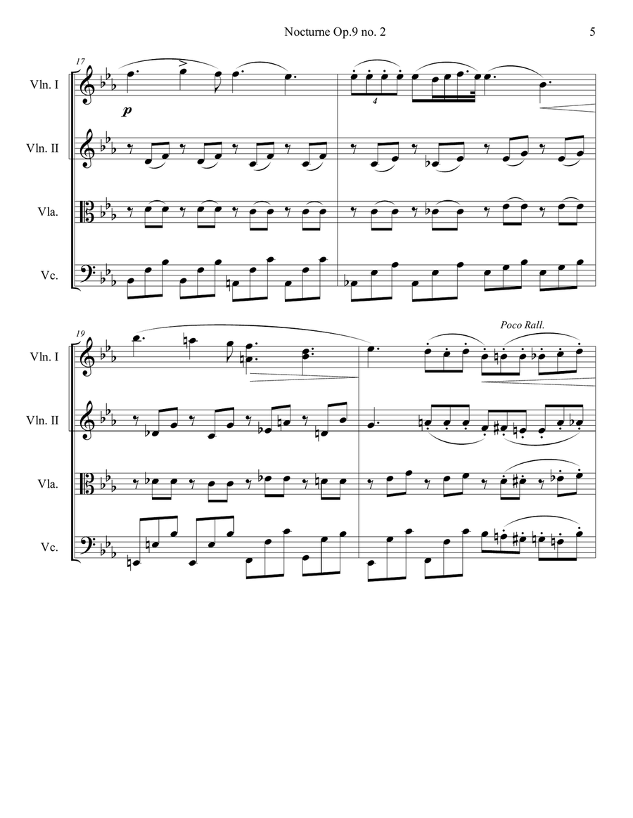 Nocturne Op. 9 No. 2 for String Quartet String Quartet scores gallery preview page 5