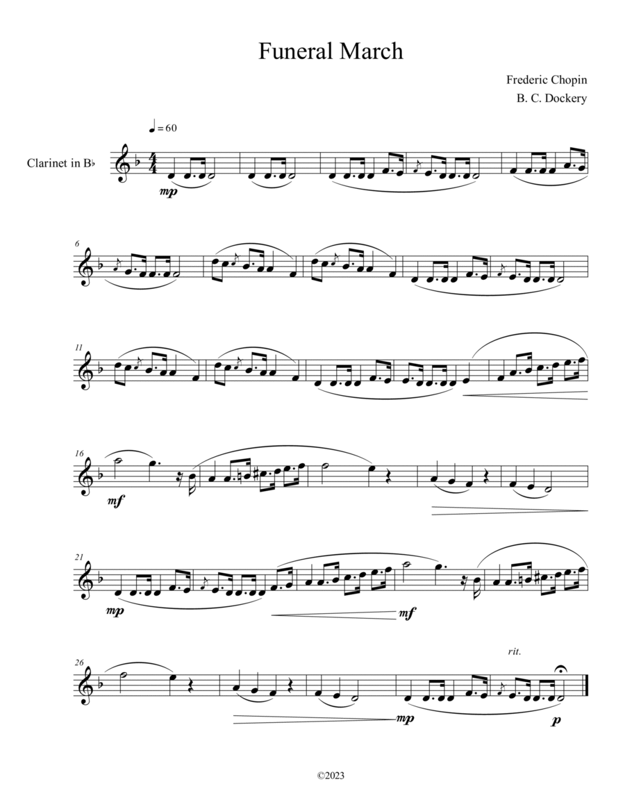 Funeral March (Clarinet Solo) B-Flat Clarinet scores gallery preview page 1