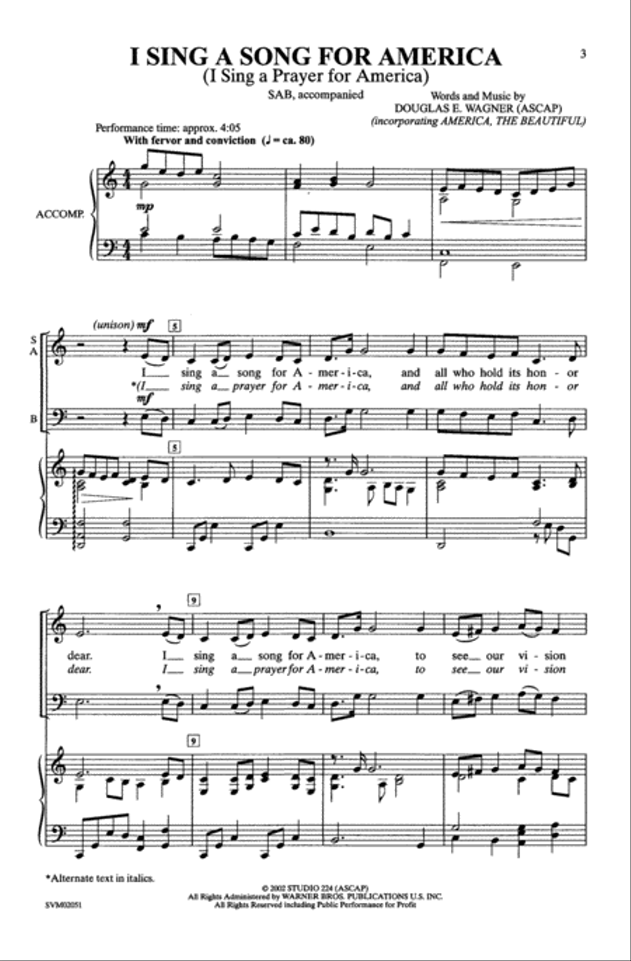 I Sing a Song for America (I Sing a Prayer for America) Choir scores gallery preview page 1