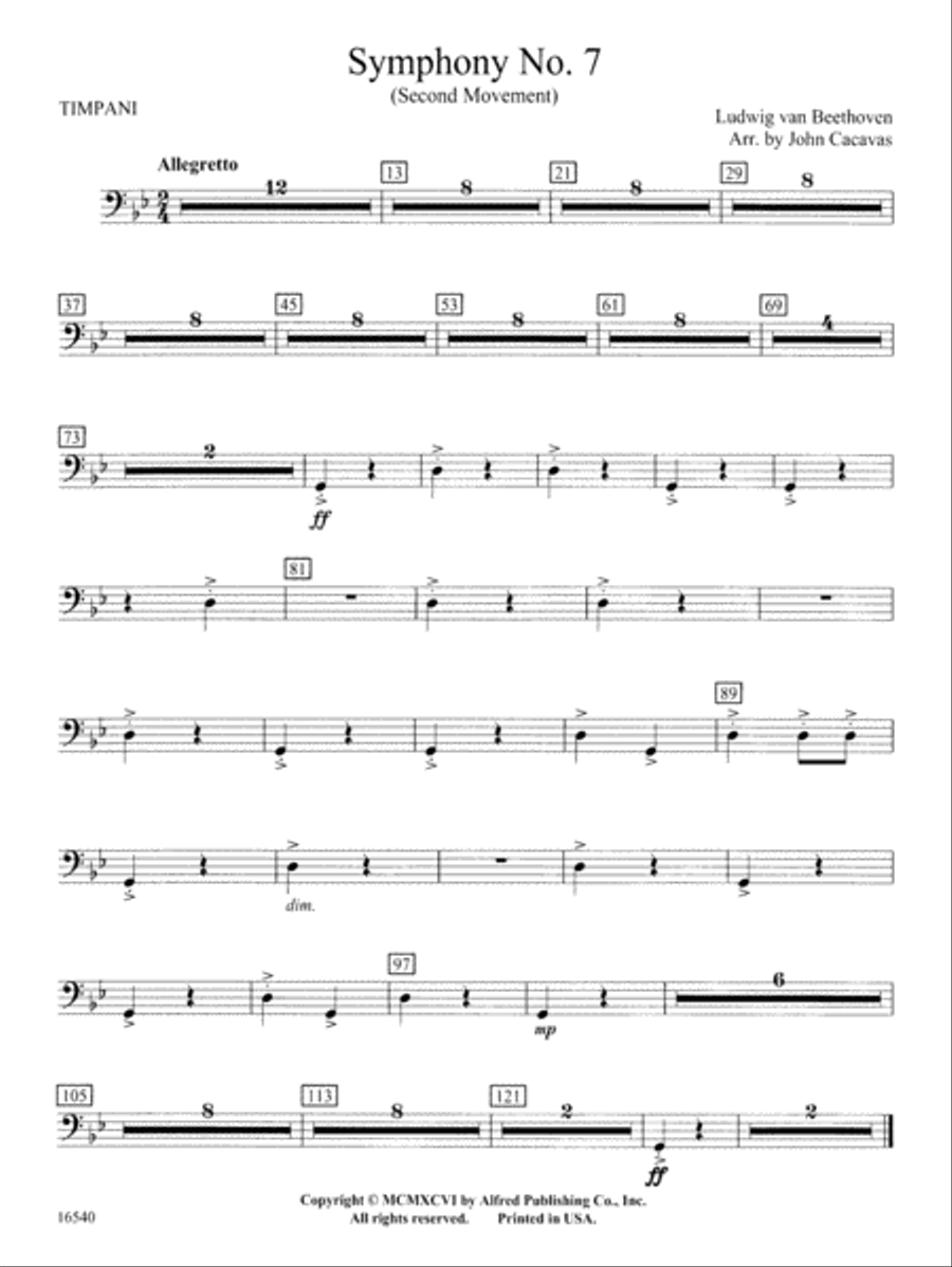 Symphony No. 7 (Second Movement): Timpani Concert Band scores gallery preview page 1