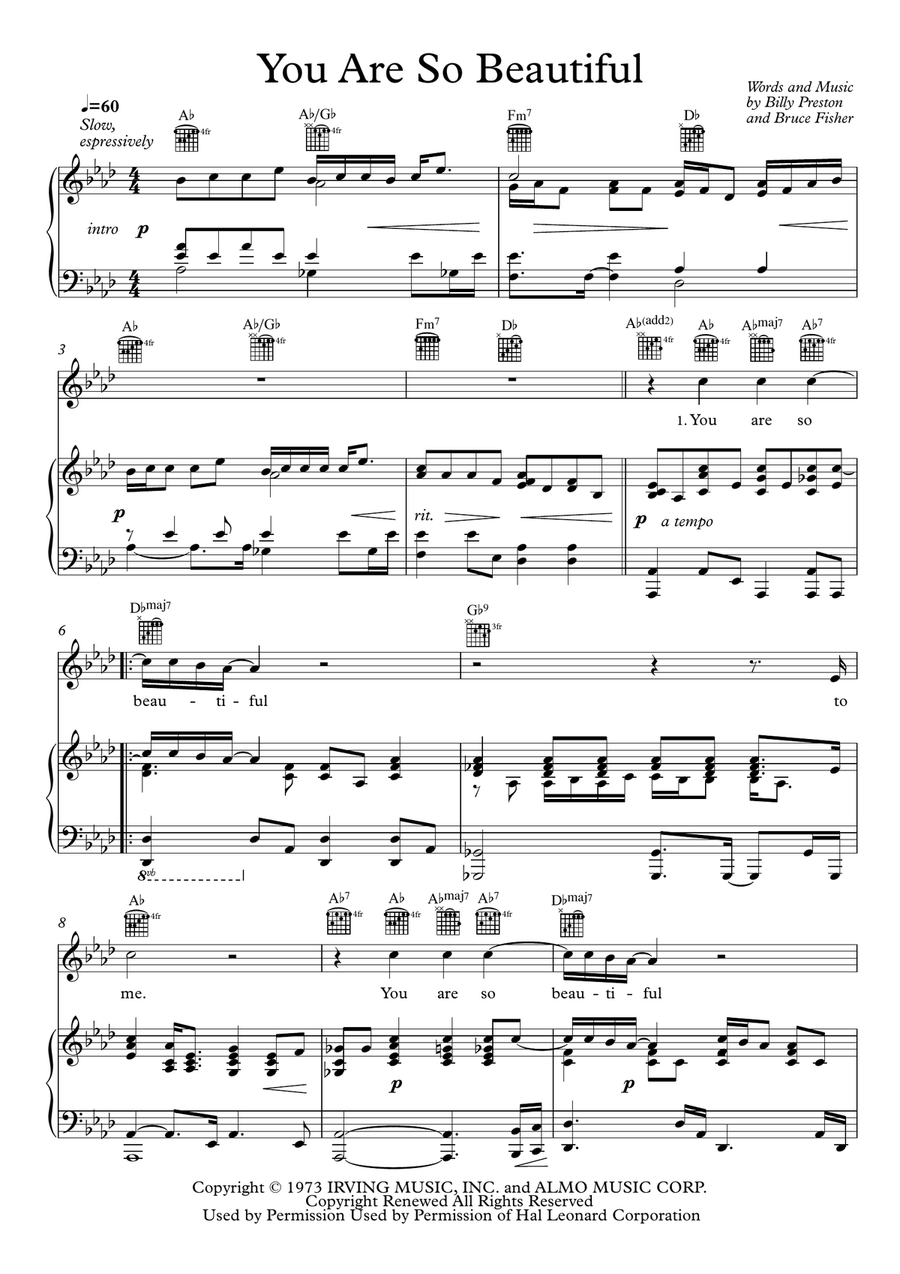 You Are So Beautiful Piano, Vocal scores gallery preview page 1