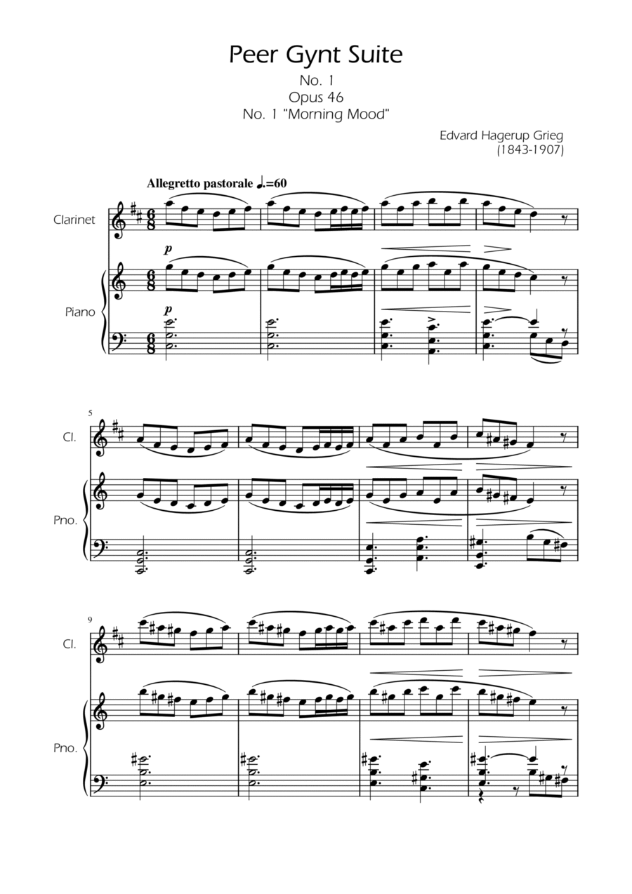 Morning Mood - Clarinet Solo w/ Piano B-Flat Clarinet scores gallery preview page 1