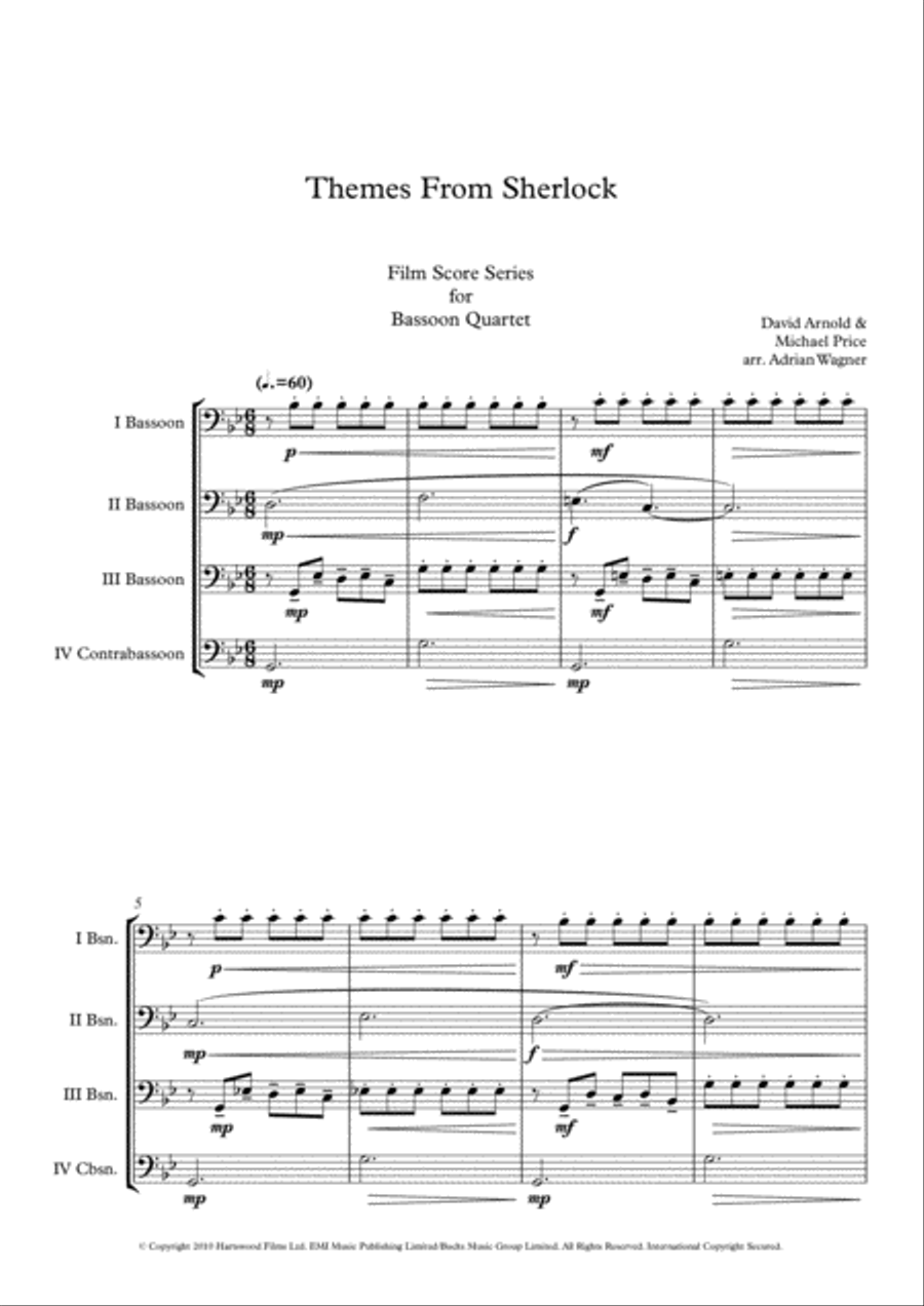 Themes From Sherlock (main Theme/watson's Theme) Bassoon Quartet scores gallery preview page 3