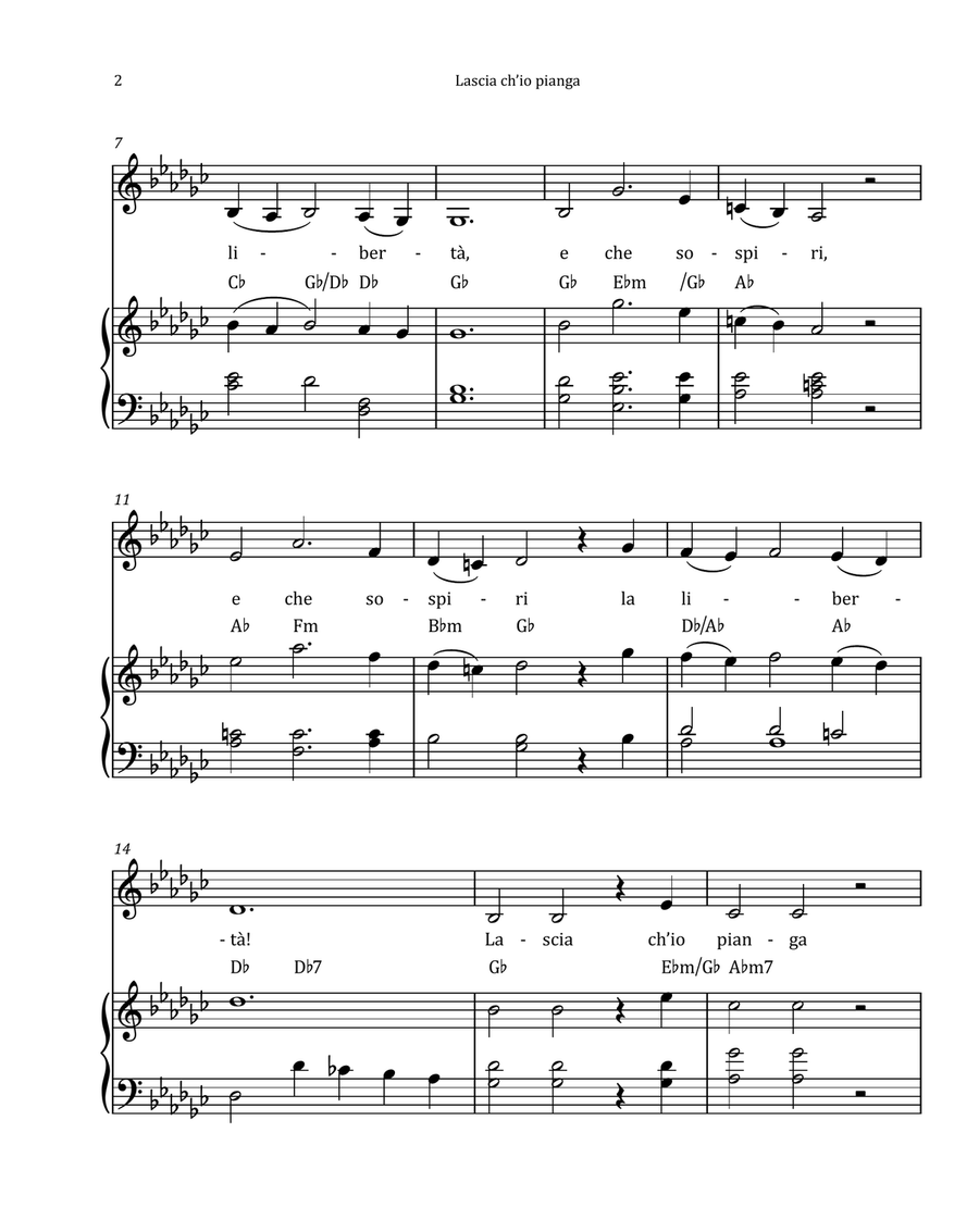 Lascia Ch'io Pianga by Händel - Contralto & Piano in G-flat Major with Chord Notation Chamber Music scores gallery preview page 2