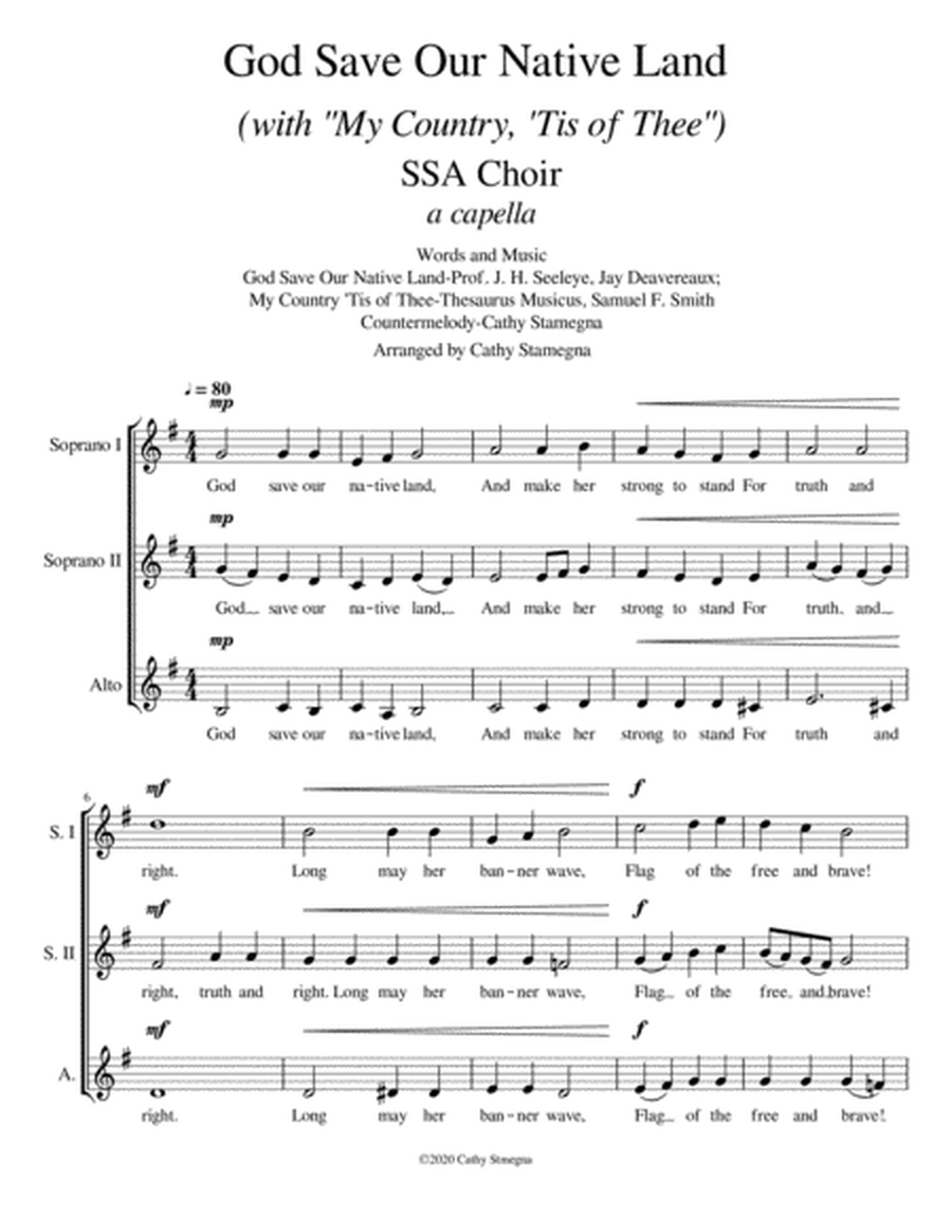 God Save Our Native Land (with "My Country, ’Tis of Thee") (SSA, a cappella Choir) image number null