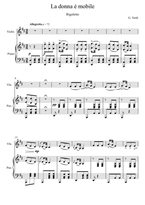 Giuseppe Verdi - La donna e mobile (Rigoletto) Violin Solo - D Key