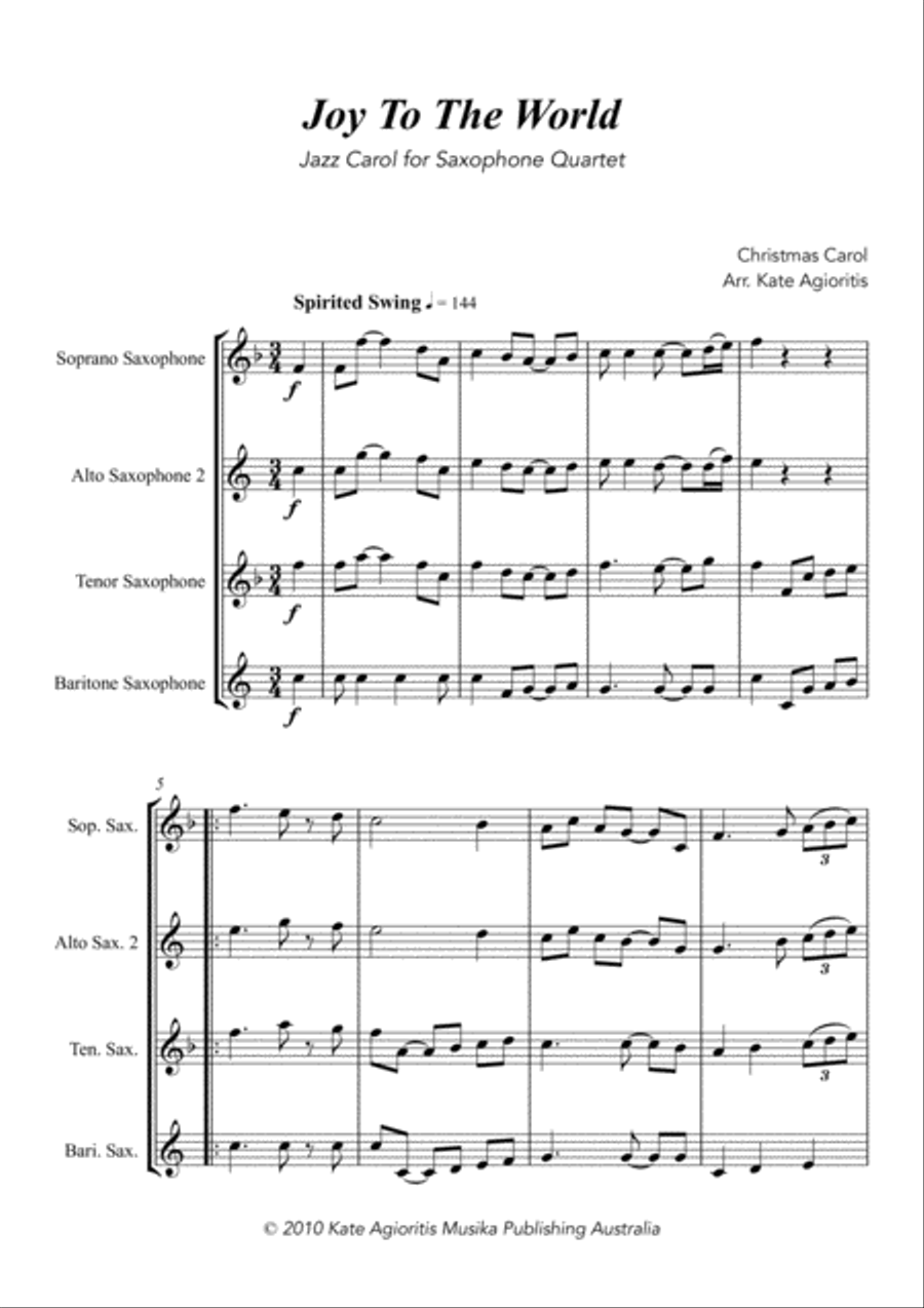 Joy to the World - Jazz Carol for Saxophone Quartet Saxophone Quartet scores gallery preview page 3