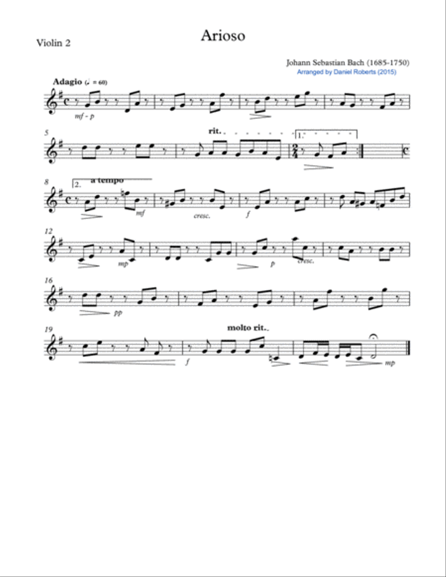 Bach Arioso (BWV 156) for Cello and Chamber Orchestra - PARTS Woodwind Quintet scores gallery preview page 3