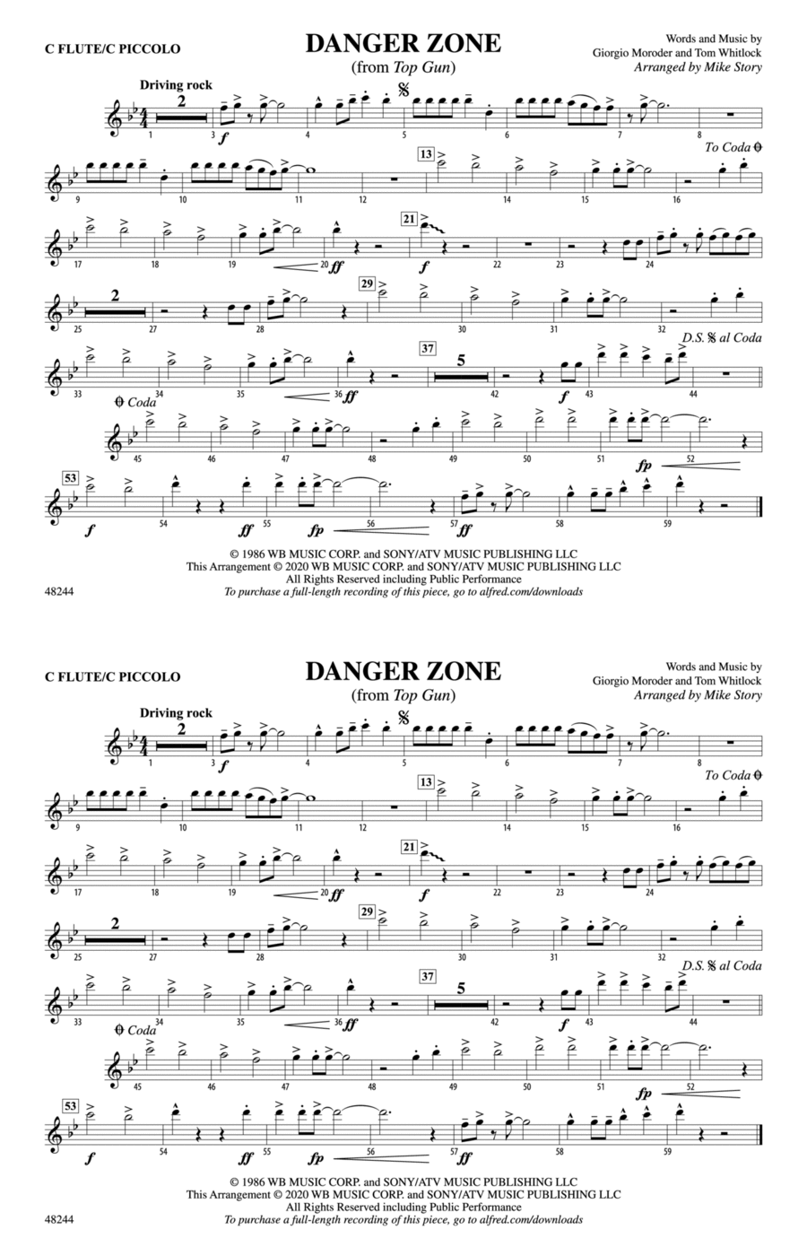 Danger Zone: Flute Marching Band scores gallery preview page 1
