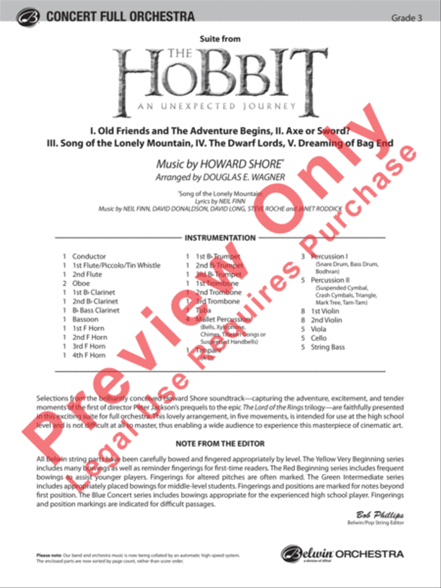 The Hobbit: An Unexpected Journey, Suite from Full Orchestra scores gallery preview page 34