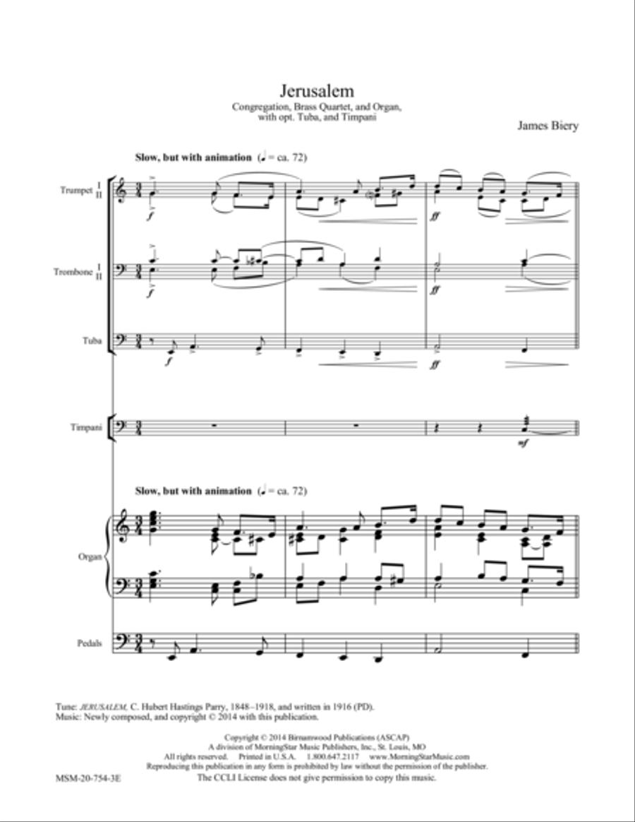 JERUSALEM in C Choir scores gallery preview page 1