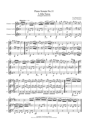 Book cover for Mozart: Piano Sonata No.11 in A K331 Mvt. III. Rondo Alla Turca (Turkish March) - clarinet trio