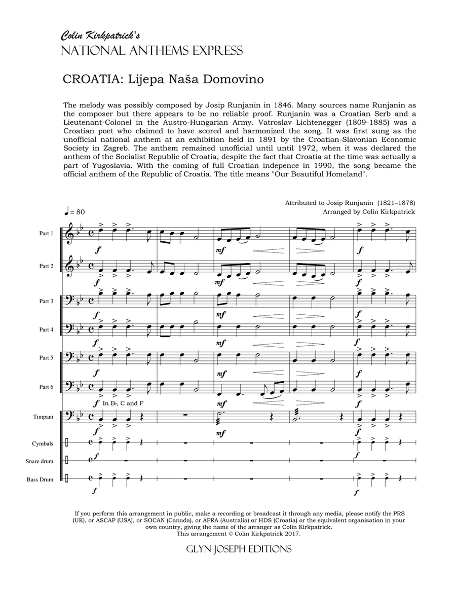 Croatia National Anthem: Lijepa Naša Domovino Large Ensemble scores gallery preview page 4