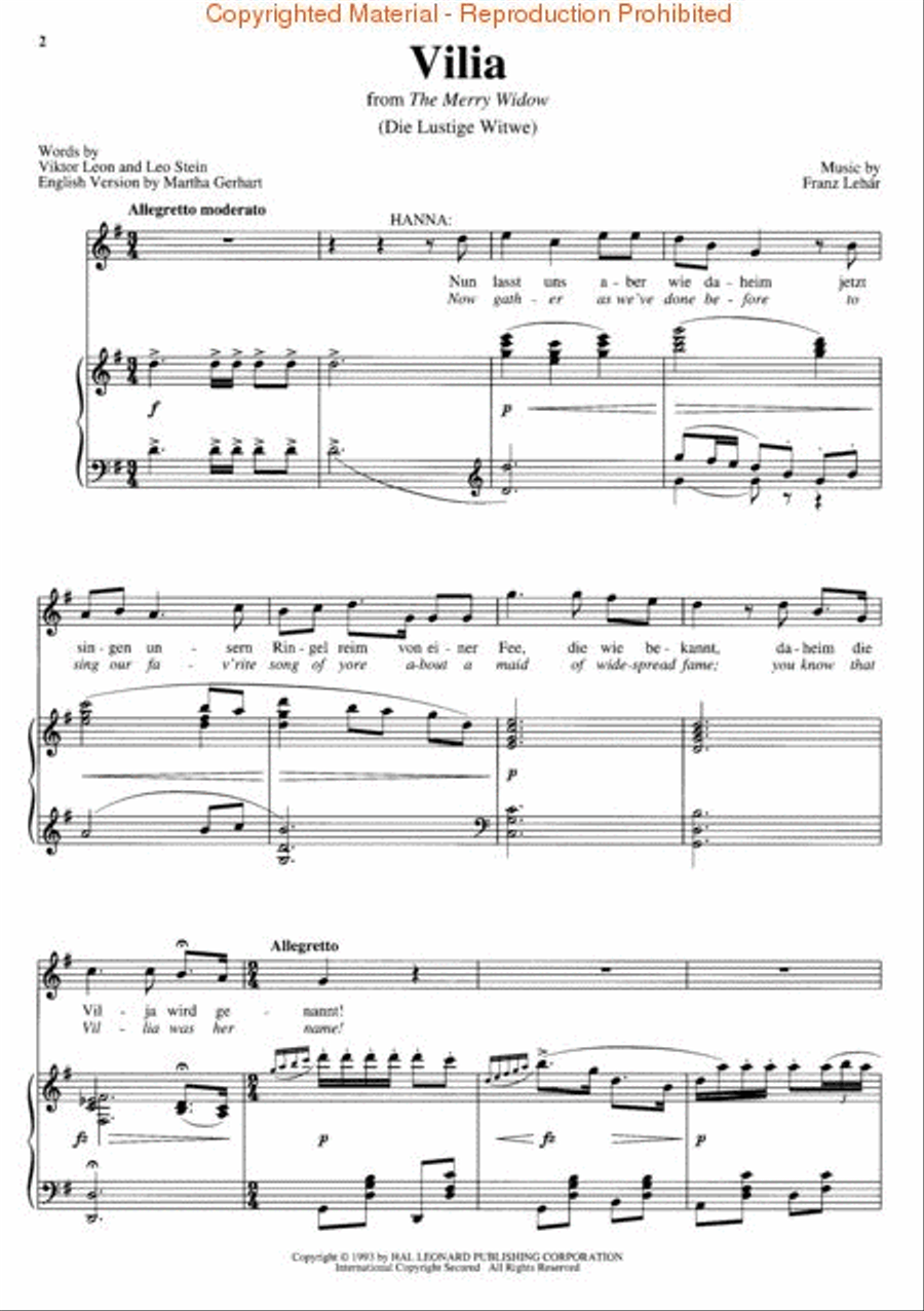 Vilia (from The Merry Widow) Voice scores gallery preview page 2