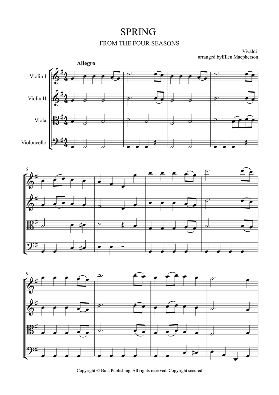 SPRING from the Four Seasons - Easy String Quartet Music String Quartet scores gallery preview page 1