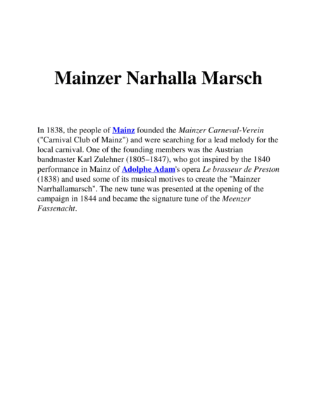 Mainzer Narhalla Marsch for Concert Band by Karl Zulehner image number null
