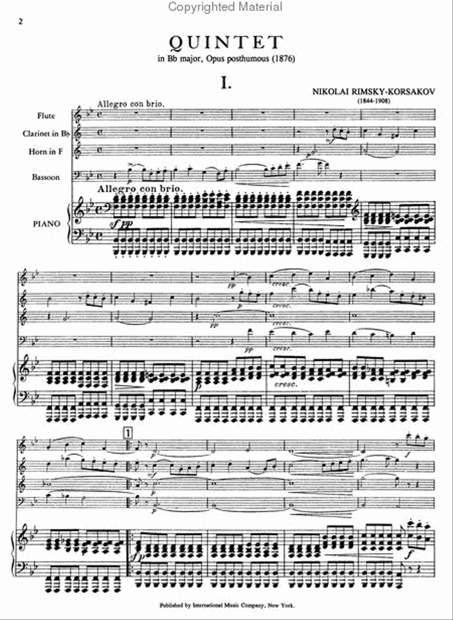 Quintet In B Flat Major For Flute, Clarinet, Horn, Bassoon & Piano Bassoon scores gallery preview page 2