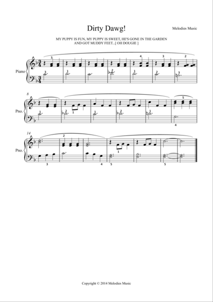 DIRTY DAWG 'COLOR ME MELODIES' Piano Solo scores gallery preview page 1