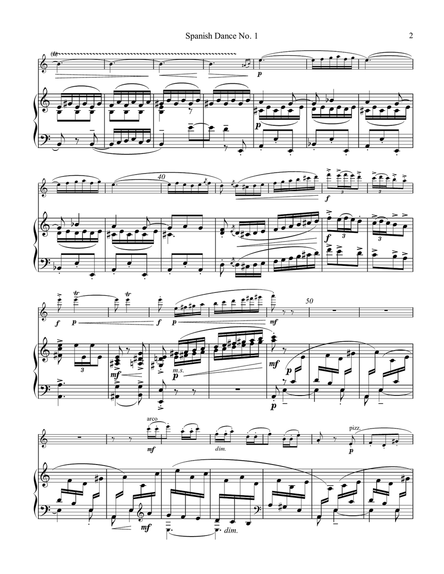 Spanish Dance No. 1, Danza from La vida breve for violin or flute and piano Flute scores gallery preview page 3