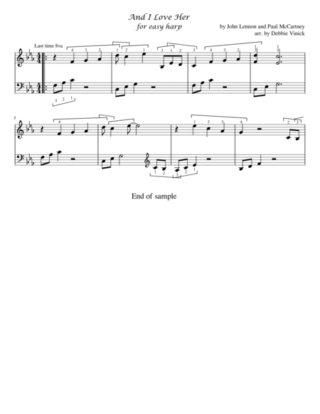 And I Love Her by The Beatles Celtic Harp - Digital Sheet Music