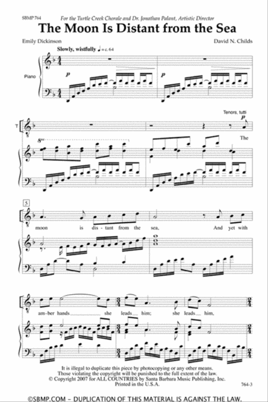 The Moon is Distant from the Sea - TTBB Octavo TTBB scores gallery preview page 2
