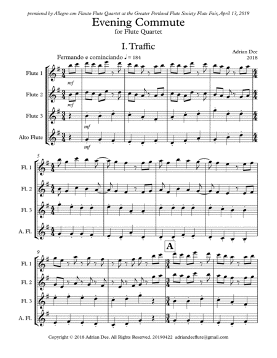 Evening Commute (flute quartet) Flute Quartet scores gallery preview page 3