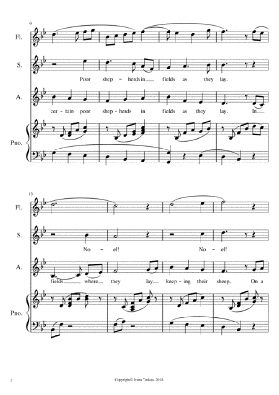 The First Noel for SA solo voices or 2 – part choir, piano and flute. SA scores gallery preview page 2
