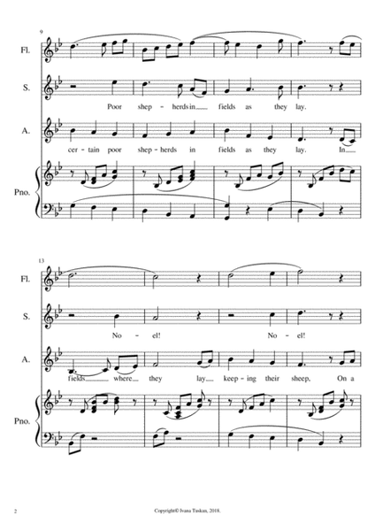 The First Noel for SA solo voices or 2 – part choir, piano and flute. image number null