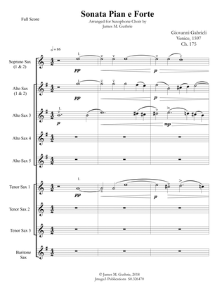 Book cover for Gabrieli: Sonata Pian e Forte Ch. 175 for Saxophone Choir