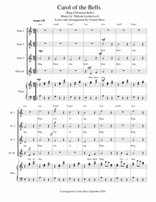 Book cover for Carol of the Bells - flute quartet and piano