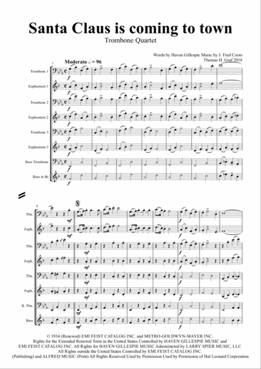 Santa Claus Is Comin' To Town Euphonium scores gallery preview page 1