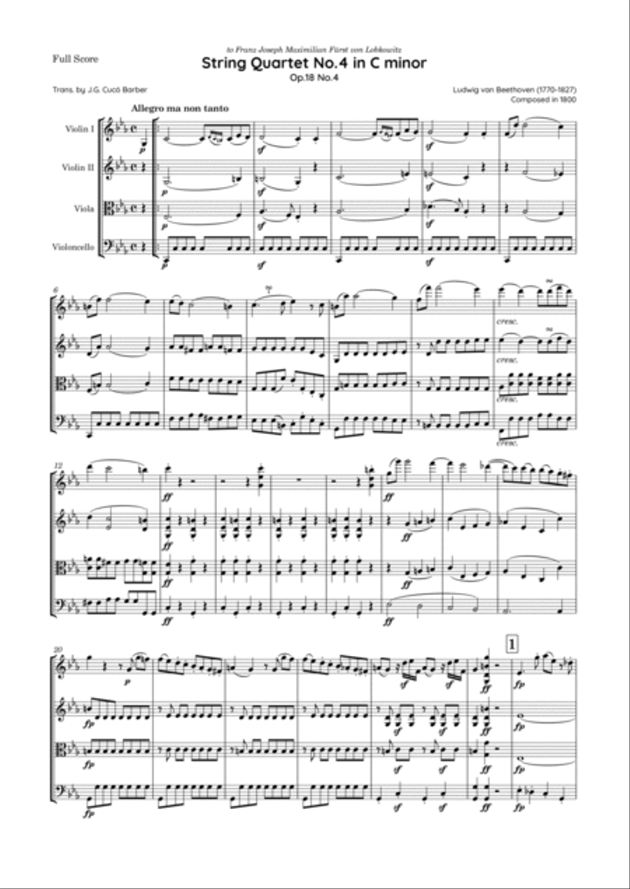 Beethoven - String Quartet No.4 in C minor, Op.18 No.4 String Quartet scores gallery preview page 2