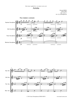 Book cover for Arietta, Op.12, No.1 - Sax Quartet