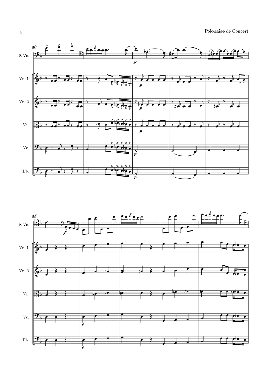 Popper Polonaise de Concert Op 14 for Cello and String Orchestra String Orchestra scores gallery preview page 5