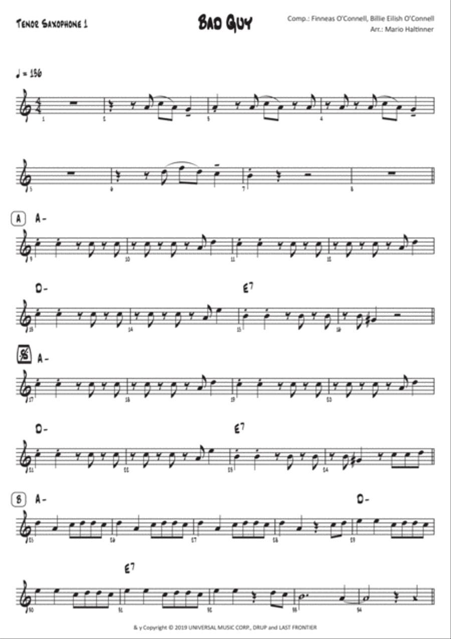 Bad Guy Bad Guy Tenor Saxophone scores gallery preview page 2