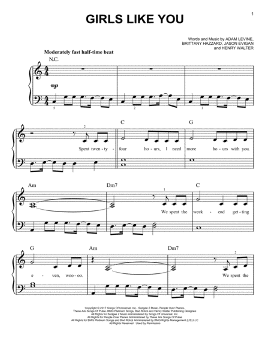 Girls Like You Easy Piano scores gallery preview page 1