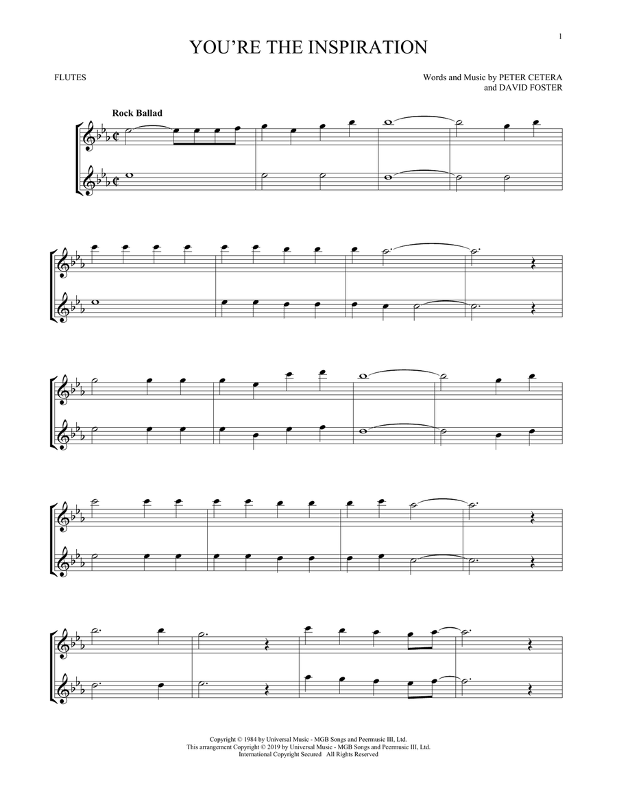 You're The Inspiration You're The Inspiration Flute Duet scores gallery preview page 1