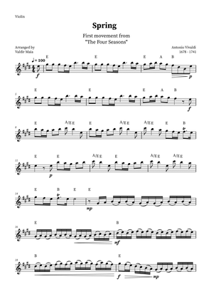 Spring - The Four Seasons for Violin Solo (E Major with chords)