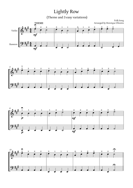 Lightly Row (Theme with 3 Easy Variations) - For Violin and Bassoon image number null