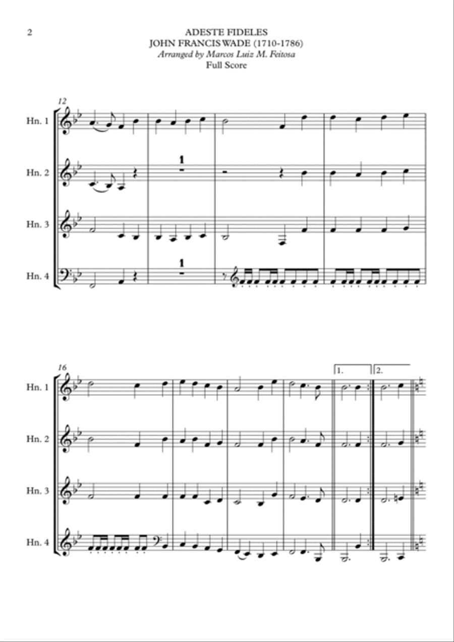 Adeste Fideles - Horn in F Quartet French Horn Quartet scores gallery preview page 4