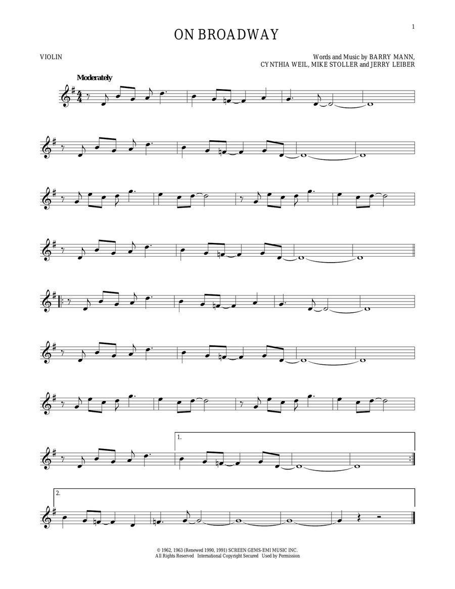 On Broadway Violin Solo scores gallery preview page 1