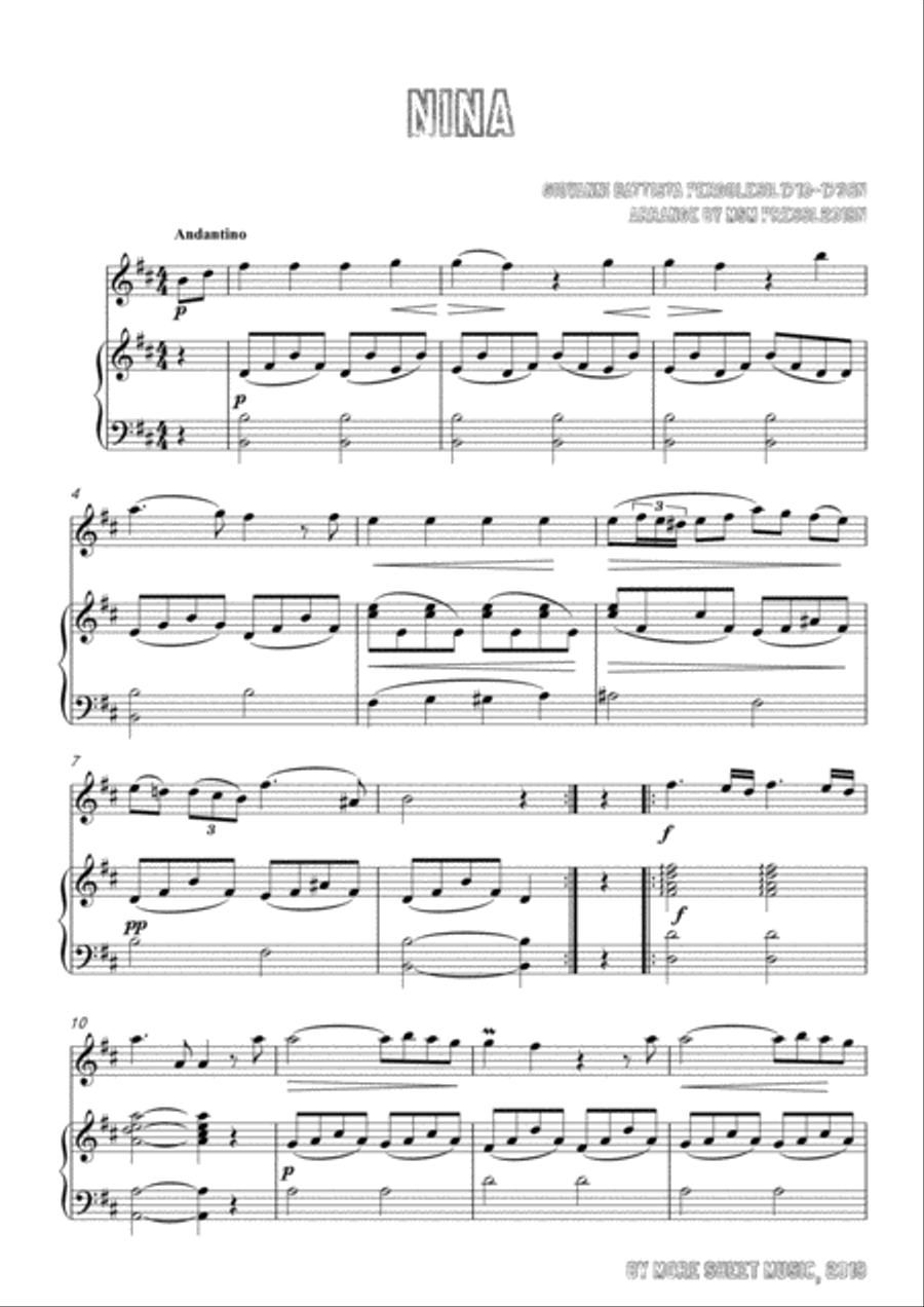 Pergolesi-Nina,for Flute and Piano Flute Solo scores gallery preview page 3