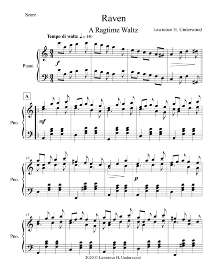 Raven: A Ragtime Waltz Piano Solo scores gallery preview page 2