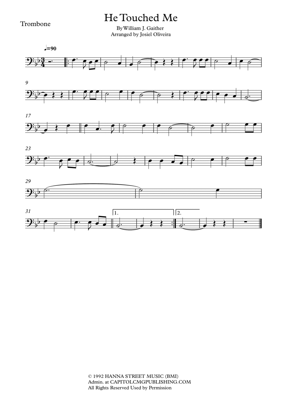 He Touched Me Trombone Solo scores gallery preview page 1