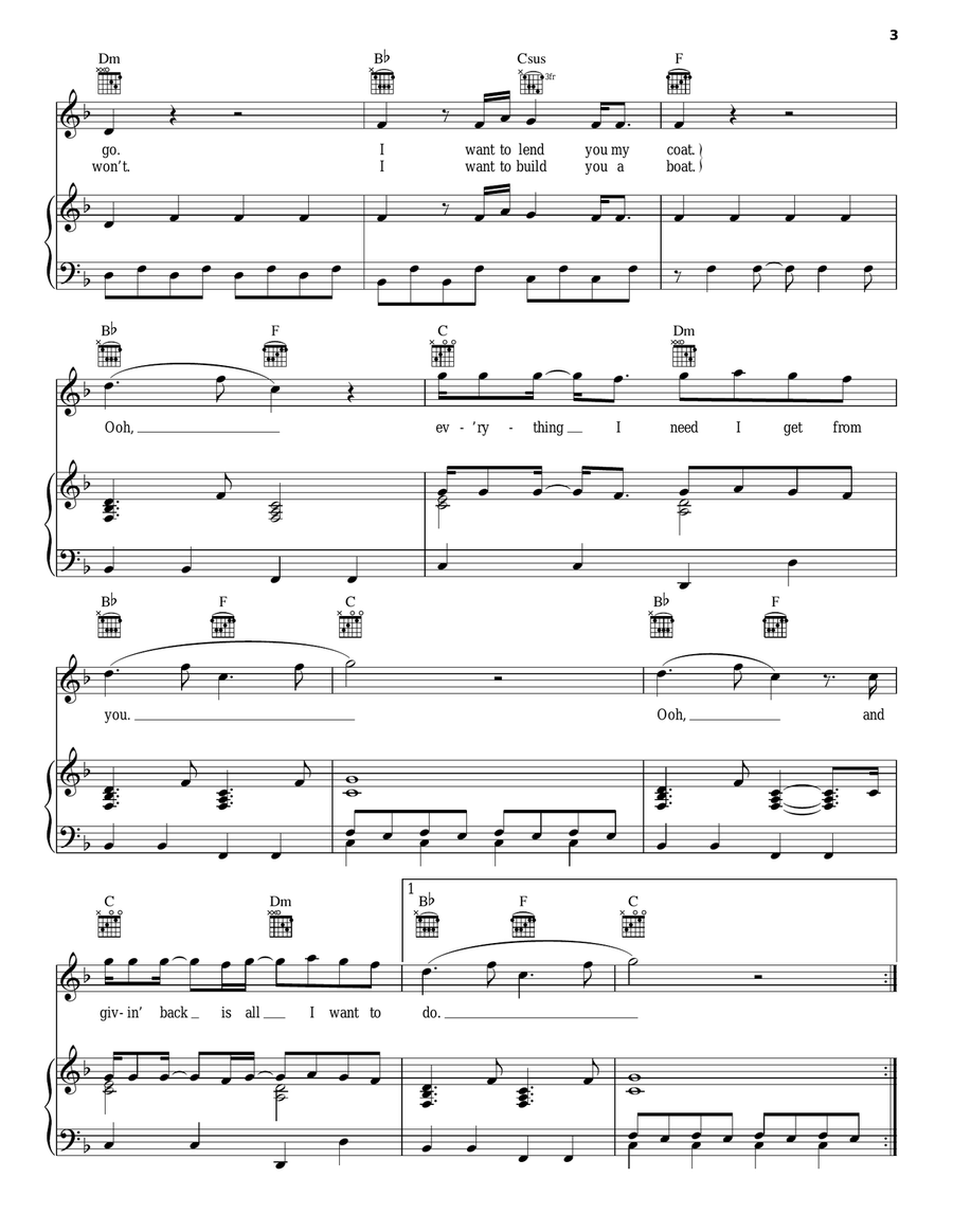 I Want To Write You A Song Piano, Vocal, Guitar scores gallery preview page 3