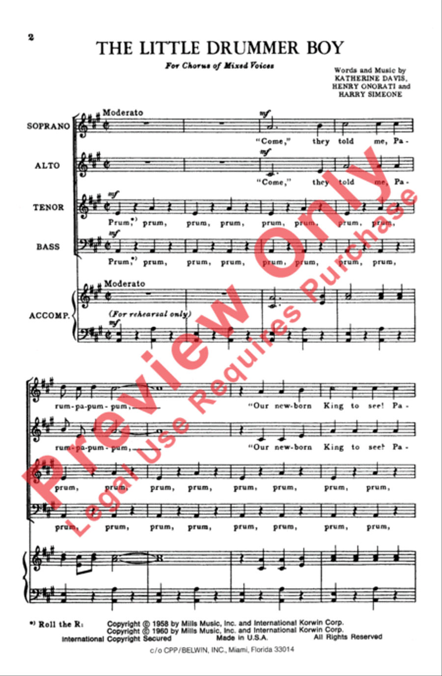 The Little Drummer Boy 4-Part scores gallery preview page 2