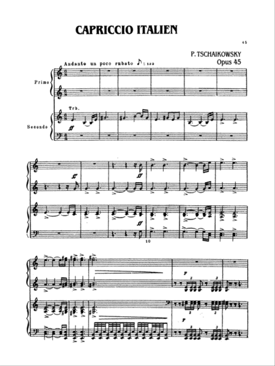 Tchaikovsky: Festival Overture on the Danish National hymn (Op. 15) and Capriccio Italien (Op. 45) Piano Duet scores gallery preview page 1