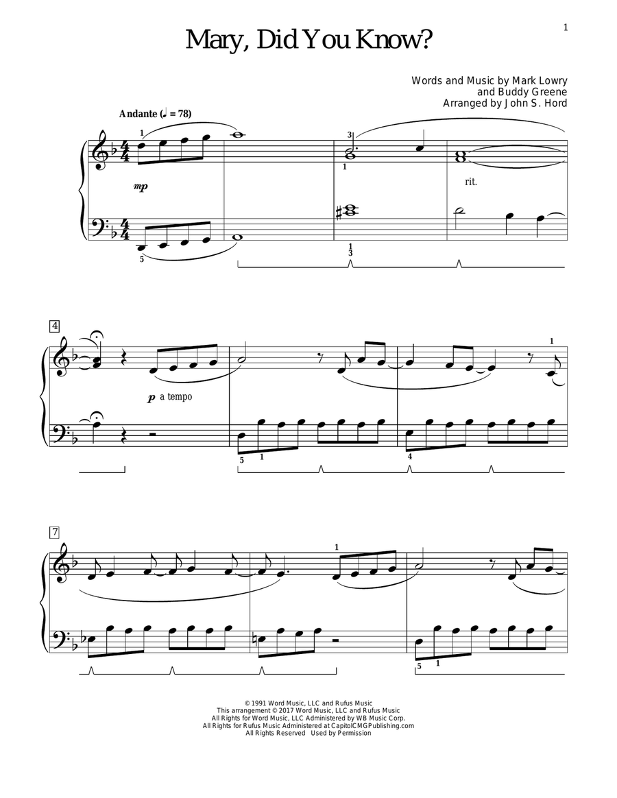 Mary, Did You Know? by Kathy Mattea Piano - Digital Sheet Music