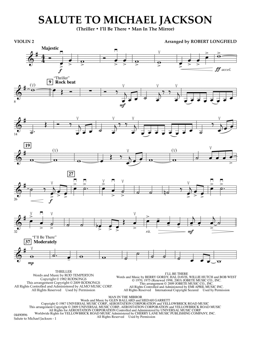 Salute to Michael Jackson - Violin 2 Orchestra scores gallery preview page 1